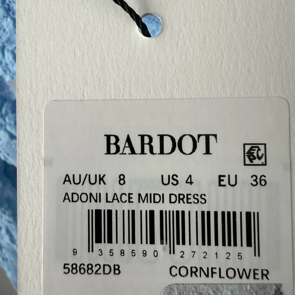 Bardot Adoni Lace Midi Dress Cornflower Blue‎ US 4 NWT Romantic Wedding Guest - Picture 5 of 8